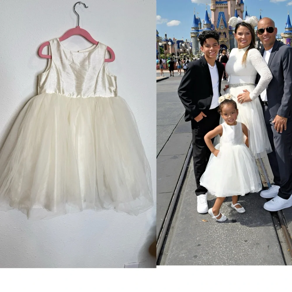 DAVID'S BRIDAL Flower Girl Dress with Tulle and Ribbon Waist